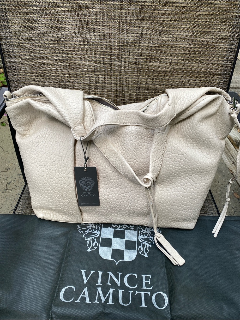 Vince Camuto Pebbled Cream Leather Tote with Strap